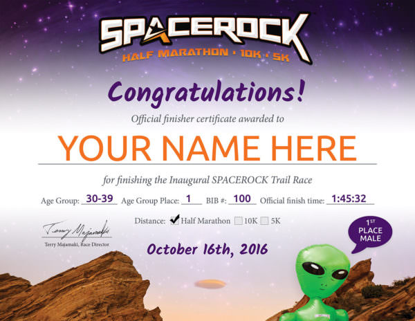 SPACEROCK Trail Race Certificate